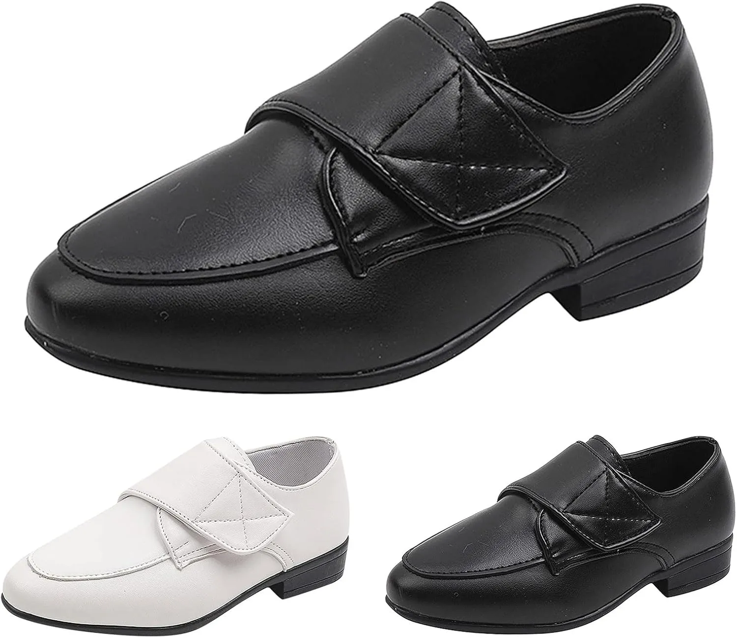 Fashion Children Boys Leather Shoes Pointed Low Heel Solid Color Hook Loop Slip On Dress Shoes for Toddler Girls