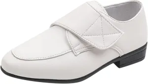 Fashion Children Boys Leather Shoes Pointed Low Heel Solid Color Hook Loop Slip On Dress Shoes for Toddler Girls