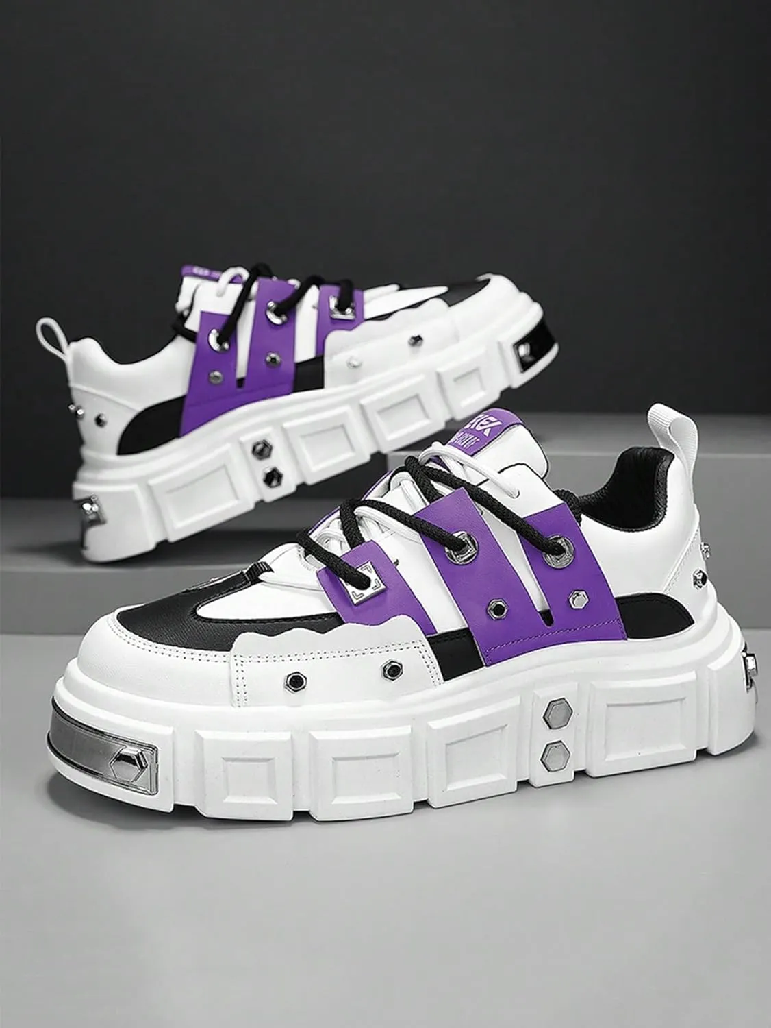 Faux Leather Y2K Punk Studded Platform Sneakers for Men and Women Thick Sole Casual Streetwear Shoes with 2.75 Inch Lift for Night Out Concert Fashion Looks