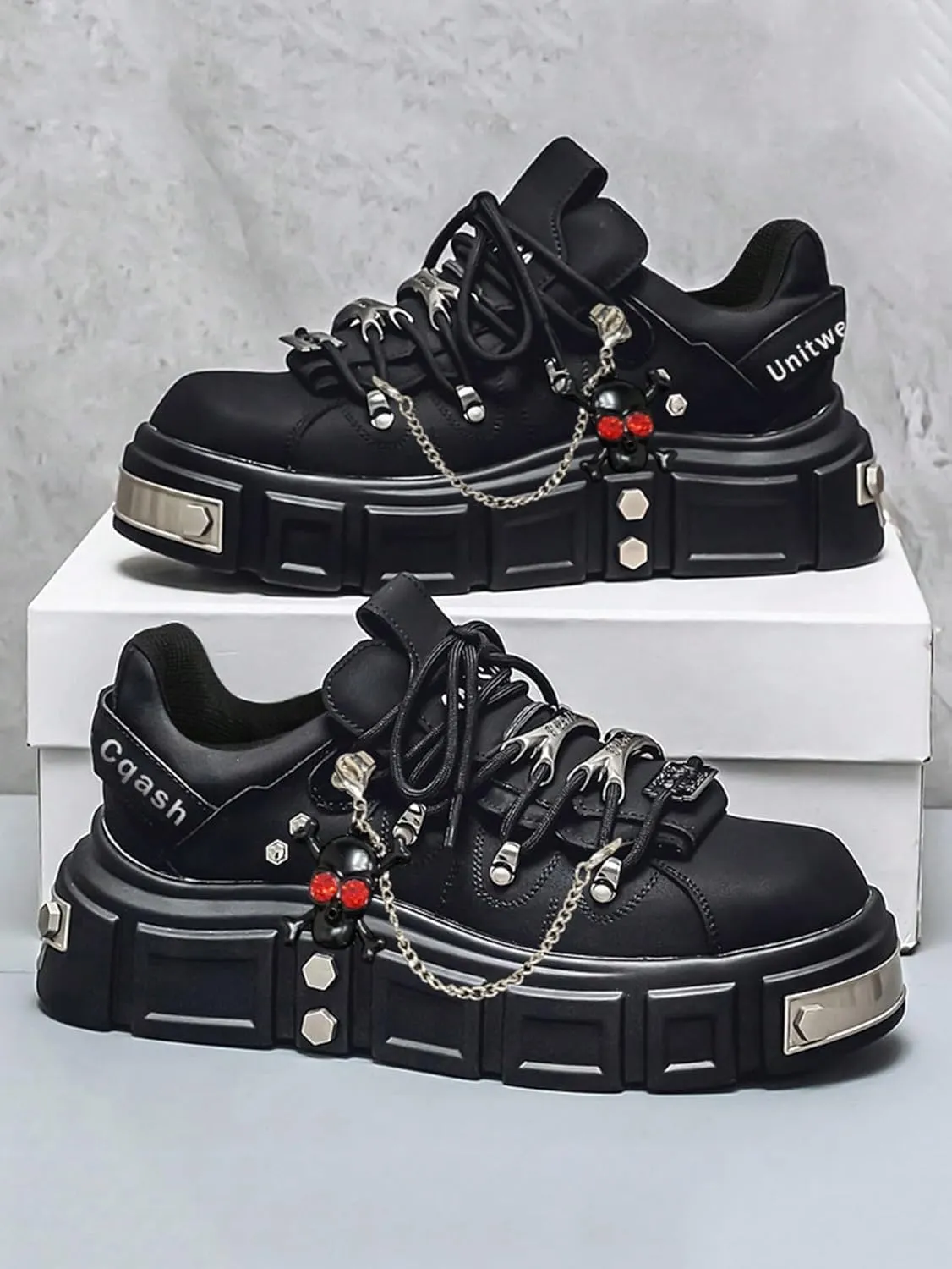 Faux Leather Y2K Punk Studded Platform Sneakers for Men and Women Thick Sole Casual Streetwear Shoes with 2.75 Inch Lift for Night Out Concert Fashion Looks