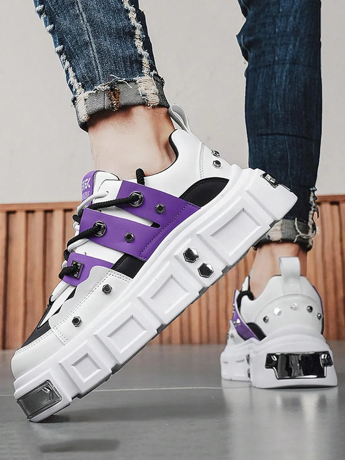 Faux Leather Y2K Punk Studded Platform Sneakers for Men and Women Thick Sole Casual Streetwear Shoes with 2.75 Inch Lift for Night Out Concert Fashion Looks