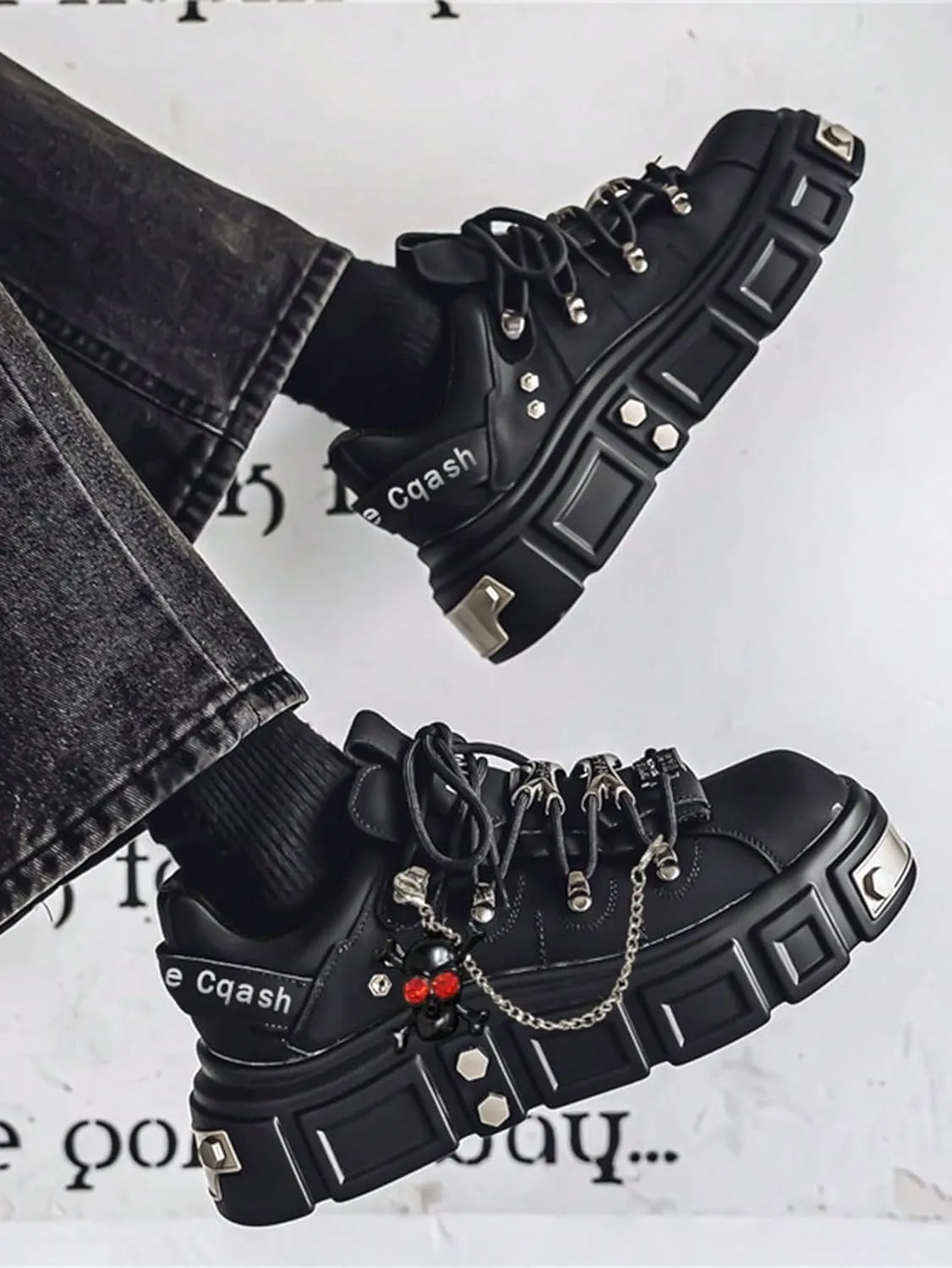 Faux Leather Y2K Punk Studded Platform Sneakers for Men and Women Thick Sole Casual Streetwear Shoes with 2.75 Inch Lift for Night Out Concert Fashion Looks