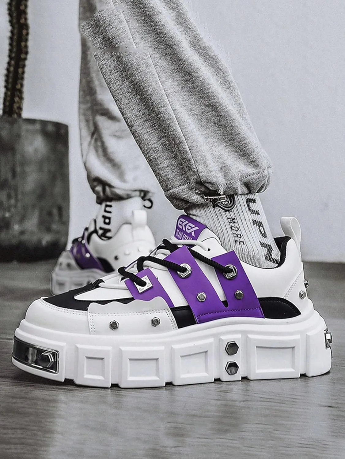 Faux Leather Y2K Punk Studded Platform Sneakers for Men and Women Thick Sole Casual Streetwear Shoes with 2.75 Inch Lift for Night Out Concert Fashion Looks