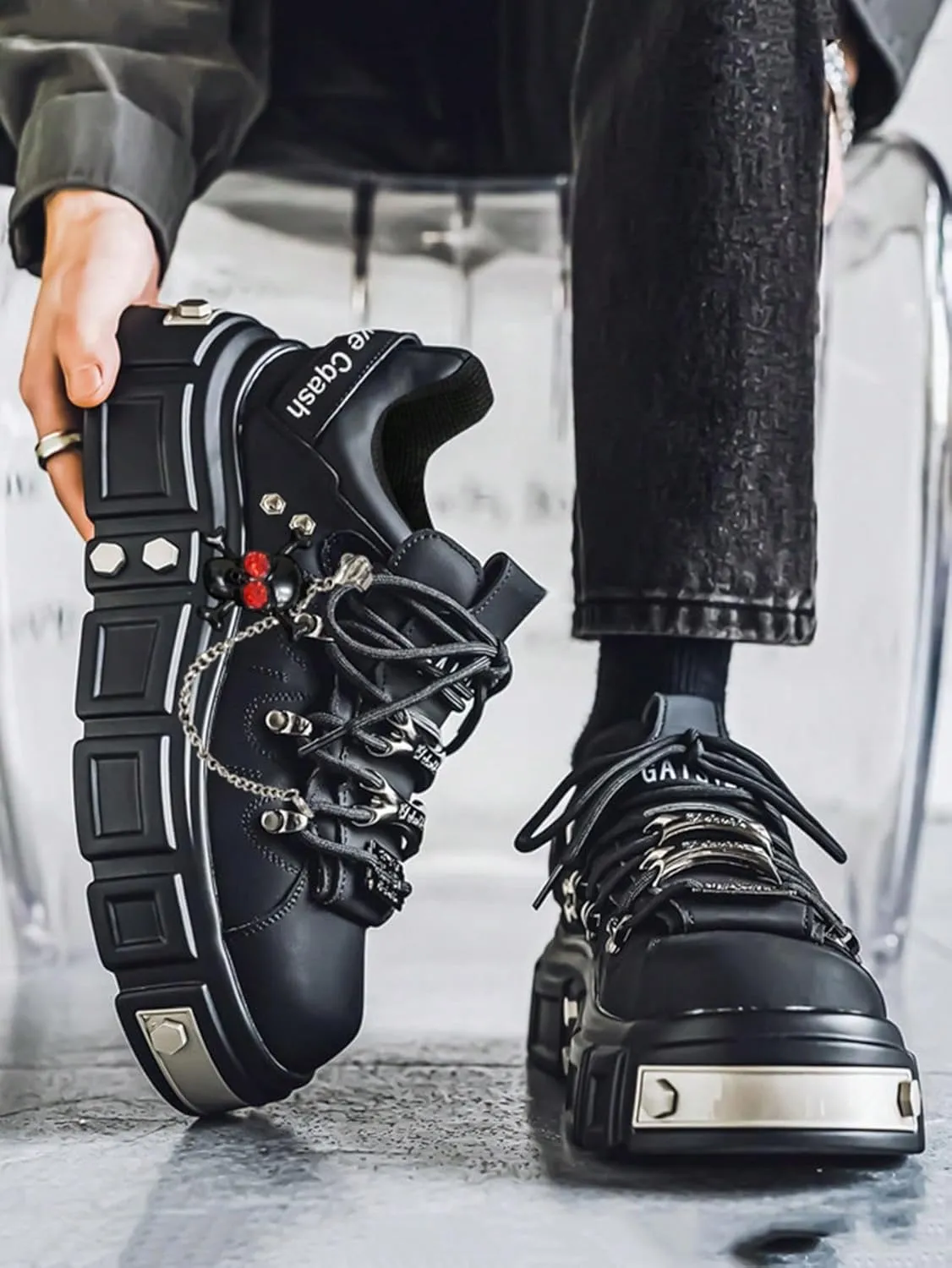 Faux Leather Y2K Punk Studded Platform Sneakers for Men and Women Thick Sole Casual Streetwear Shoes with 2.75 Inch Lift for Night Out Concert Fashion Looks
