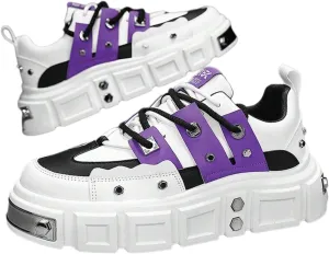Faux Leather Y2K Punk Studded Platform Sneakers for Men and Women Thick Sole Casual Streetwear Shoes with 2.75 Inch Lift for Night Out Concert Fashion Looks