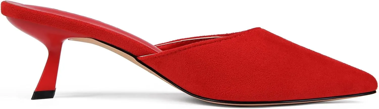 Fericzot Women Mesh Kitten Heel Mules-Slip on Backless Slides Pointed Closed Toe Low Stiletto Heels Wedding Party Daily Dress Shoes
