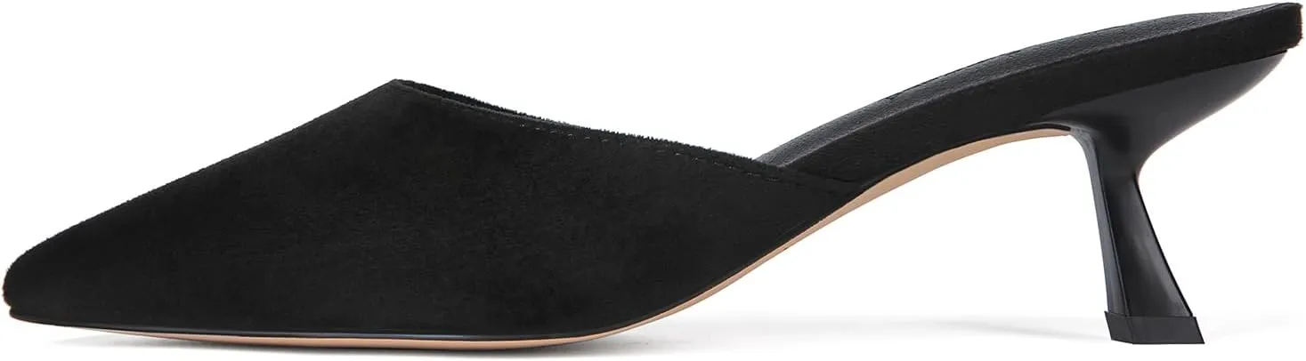 Fericzot Women Mesh Kitten Heel Mules-Slip on Backless Slides Pointed Closed Toe Low Stiletto Heels Wedding Party Daily Dress Shoes