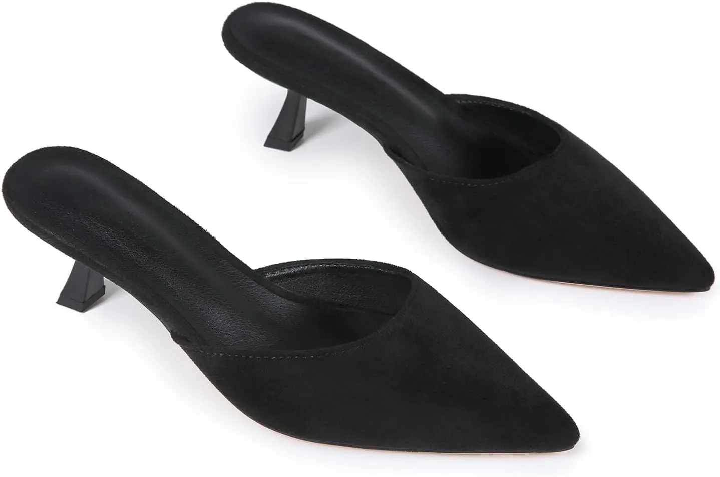 Fericzot Women Mesh Kitten Heel Mules-Slip on Backless Slides Pointed Closed Toe Low Stiletto Heels Wedding Party Daily Dress Shoes