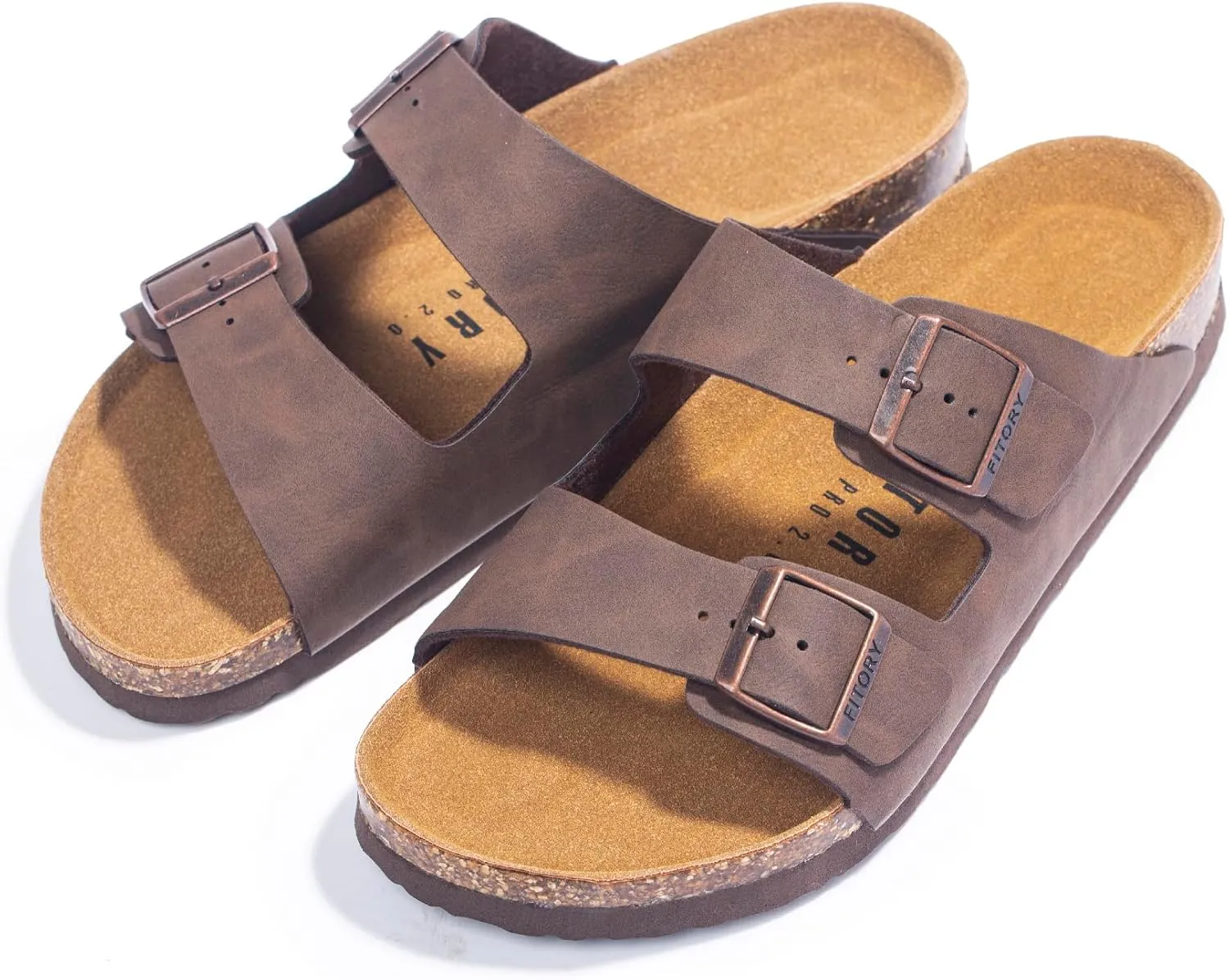 FITORY Mens Sandals, Arch Support Slides with Adjustable Buckle Straps and Cork Footbed Size 7-14.5