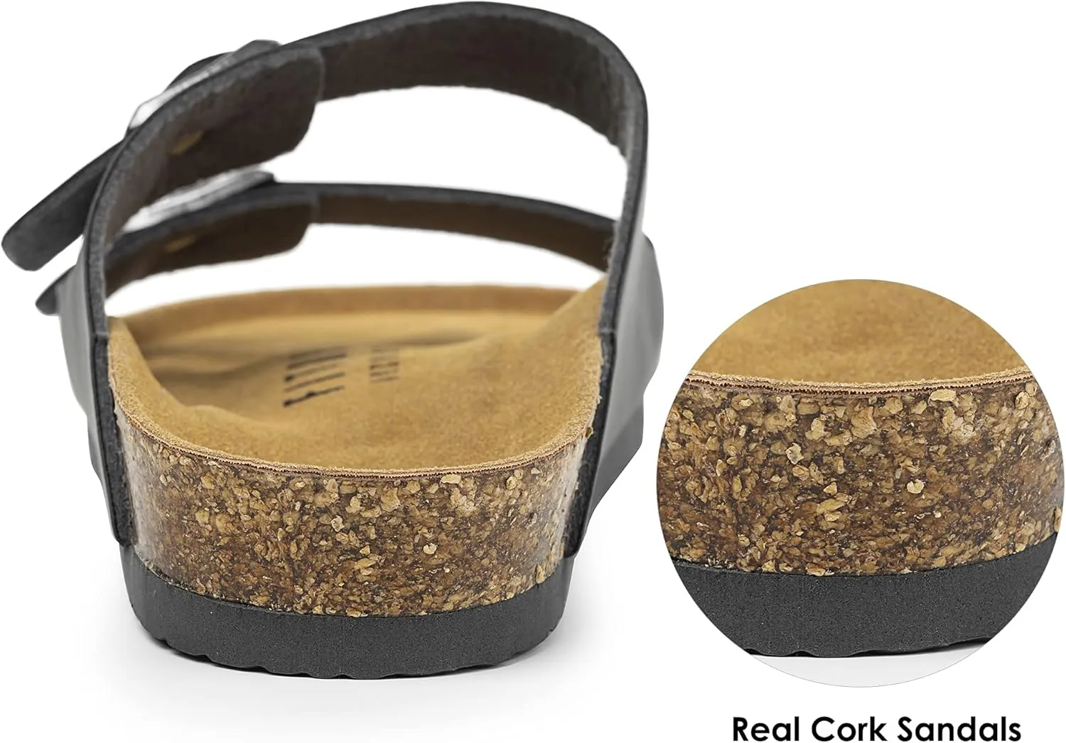 FITORY Mens Sandals, Arch Support Slides with Adjustable Buckle Straps and Cork Footbed Size 7-14.5