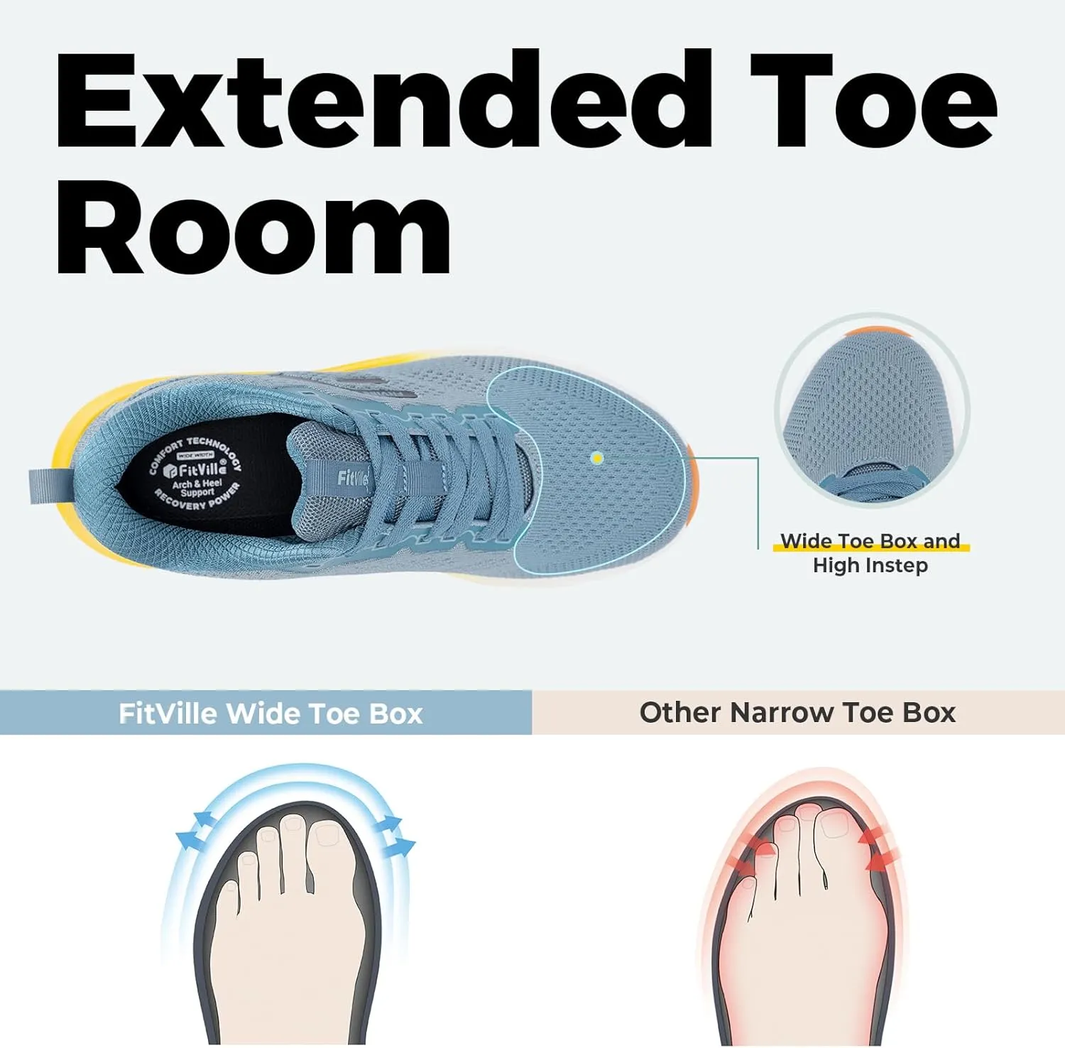 FitVille Wide Sneakers for Men Walking Shoes Wide Width Cushion Road Running Shoe Orthopedic Tennis Shoes Arch Support for Plantar Fasciitis Relief