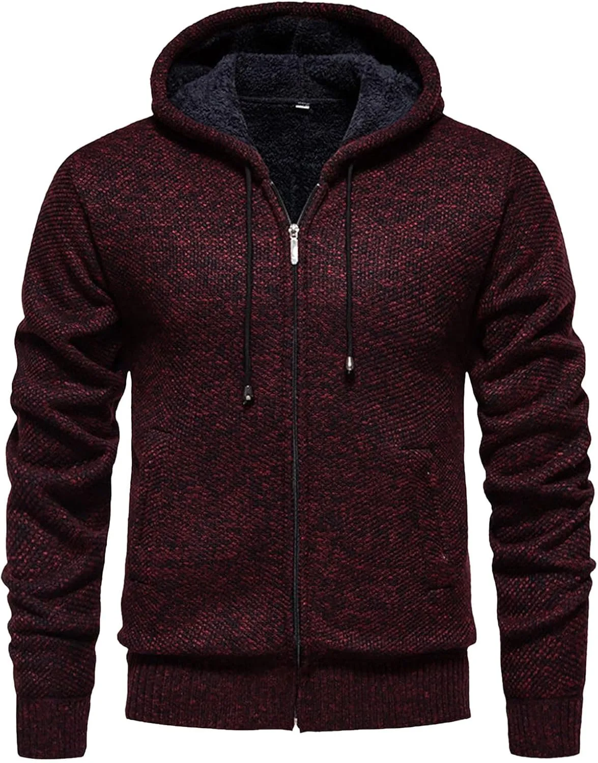 Fleece Jacket for Mens Full Zip Hoodies Sherpa Lined Hooded Jacket Thick Knitted Cardigan Sweaters Outerwear with