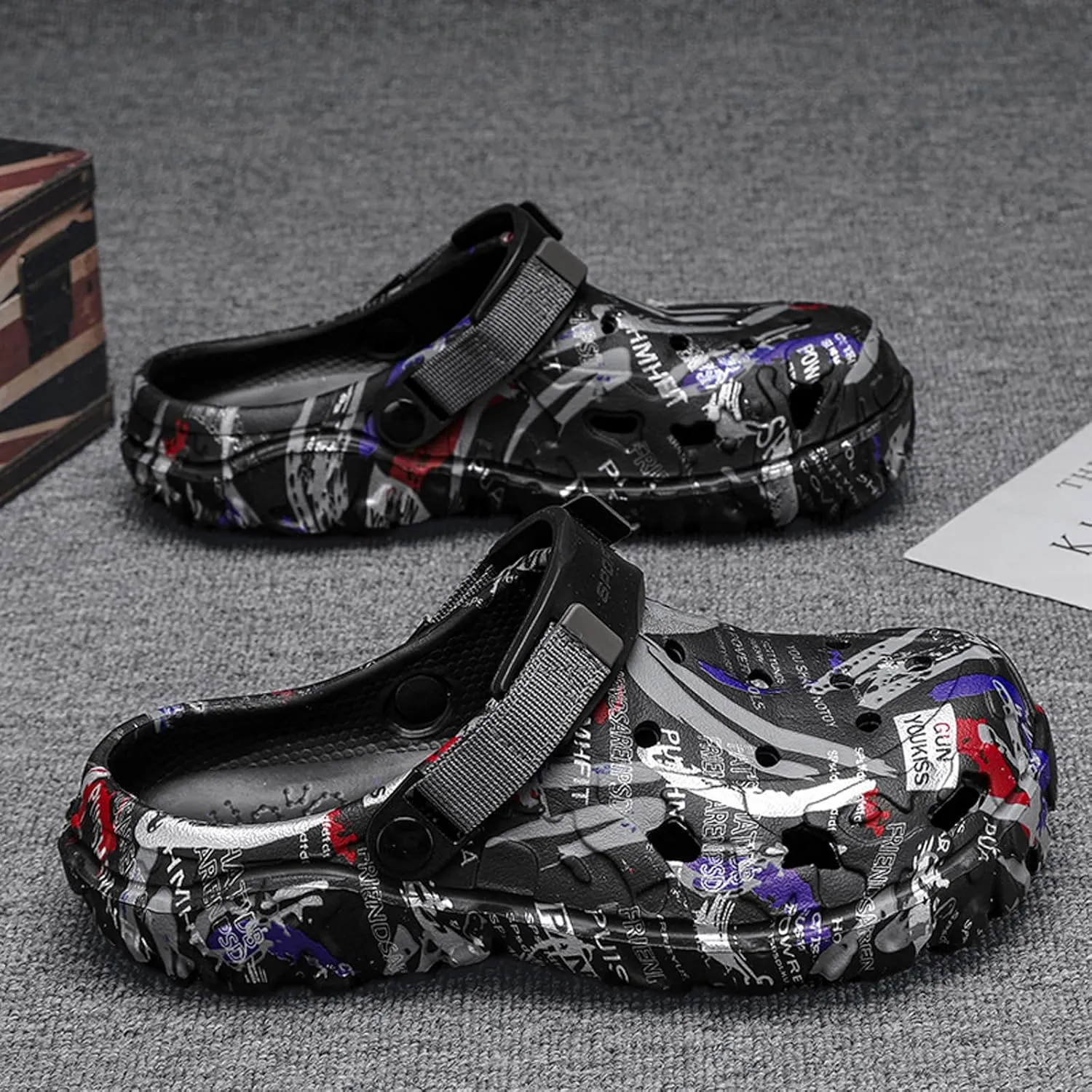 FLIOZY Men’s Camouflage Garden Clogs Comfortable Non-Slip Beach & Pool Mules, Lightweight Athletic Outdoor Sandals with Adjustable Back Strap