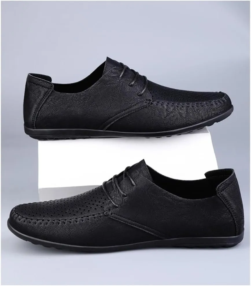 FMURY Men's Casual Shoes Leather Hollow Moccasions Breathable Men Sneakers Light Driving Shoes Men's Loafers