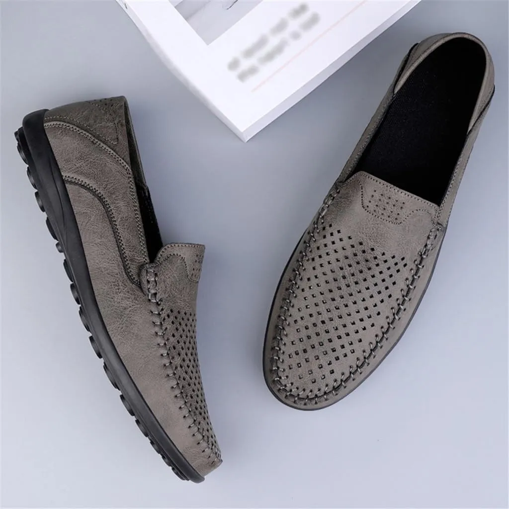 FMURY Men's Casual Shoes Leather Hollow Moccasions Breathable Men Sneakers Light Driving Shoes Men's Loafers