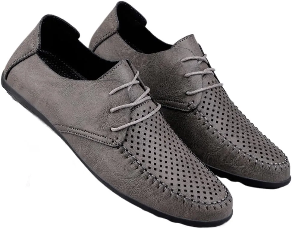 FMURY Men's Casual Shoes Leather Hollow Moccasions Breathable Men Sneakers Light Driving Shoes Men's Loafers