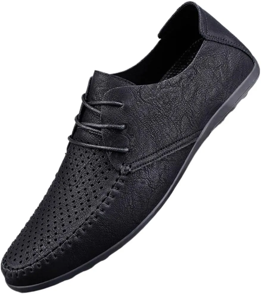FMURY Men's Casual Shoes Leather Hollow Moccasions Breathable Men Sneakers Light Driving Shoes Men's Loafers