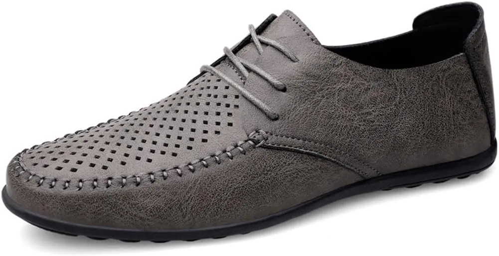 FMURY Men's Casual Shoes Leather Hollow Moccasions Breathable Men Sneakers Light Driving Shoes Men's Loafers