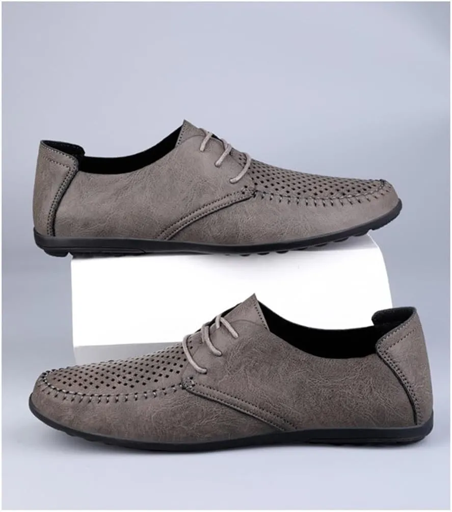 FMURY Men's Casual Shoes Leather Hollow Moccasions Breathable Men Sneakers Light Driving Shoes Men's Loafers