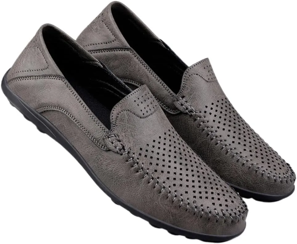 FMURY Men's Casual Shoes Leather Hollow Moccasions Breathable Men Sneakers Light Driving Shoes Men's Loafers