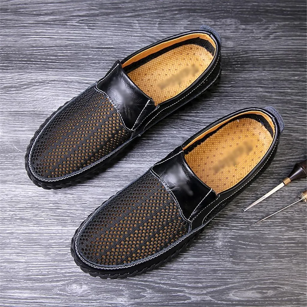 FMURY Outdoor Men Leather Shoes Loafers Mesh Men Sneakers Male Loafers Moccasins