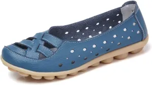 FolHaoth Women's Comfortable Leather Loafers Slip On Walking Flats Casual Round Toe Moccasins Wild Nurse Driving Breathable Fashion Soft Shoes