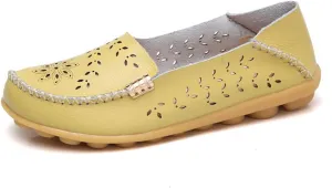 FolHaoth Women's Leather Loafers Slip On Comfortable Walking Flats Casual Round Toe Moccasins Wild Breathable Nurse Driving Fashion Soft Shoes
