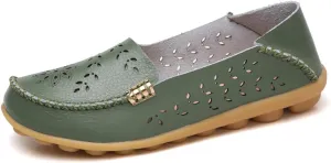 FolHaoth Women's Leather Loafers Slip On Comfortable Walking Flats Casual Round Toe Moccasins Wild Breathable Nurse Driving Fashion Soft Shoes