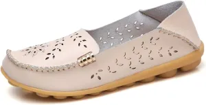 FolHaoth Women's Leather Loafers Slip On Comfortable Walking Flats Casual Round Toe Moccasins Wild Breathable Nurse Driving Fashion Soft Shoes