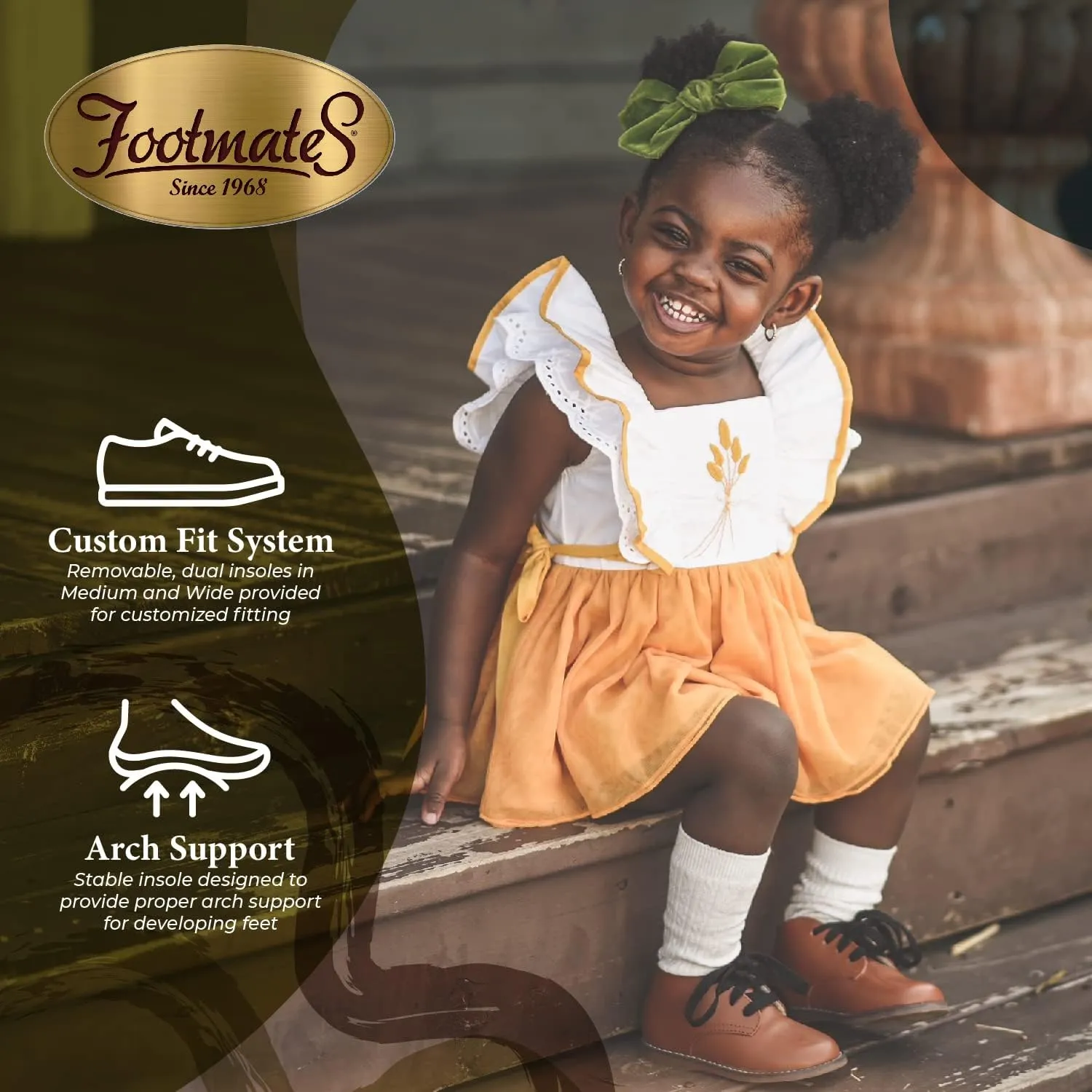 FOOTMATES Todd Lace-Up Bootie Leather Toddler and Baby Walking Shoes with Wide Toe Box and Custom-Fit Insoles, Non-Marking Outsoles - For Infants and Toddlers, Ages 0-4