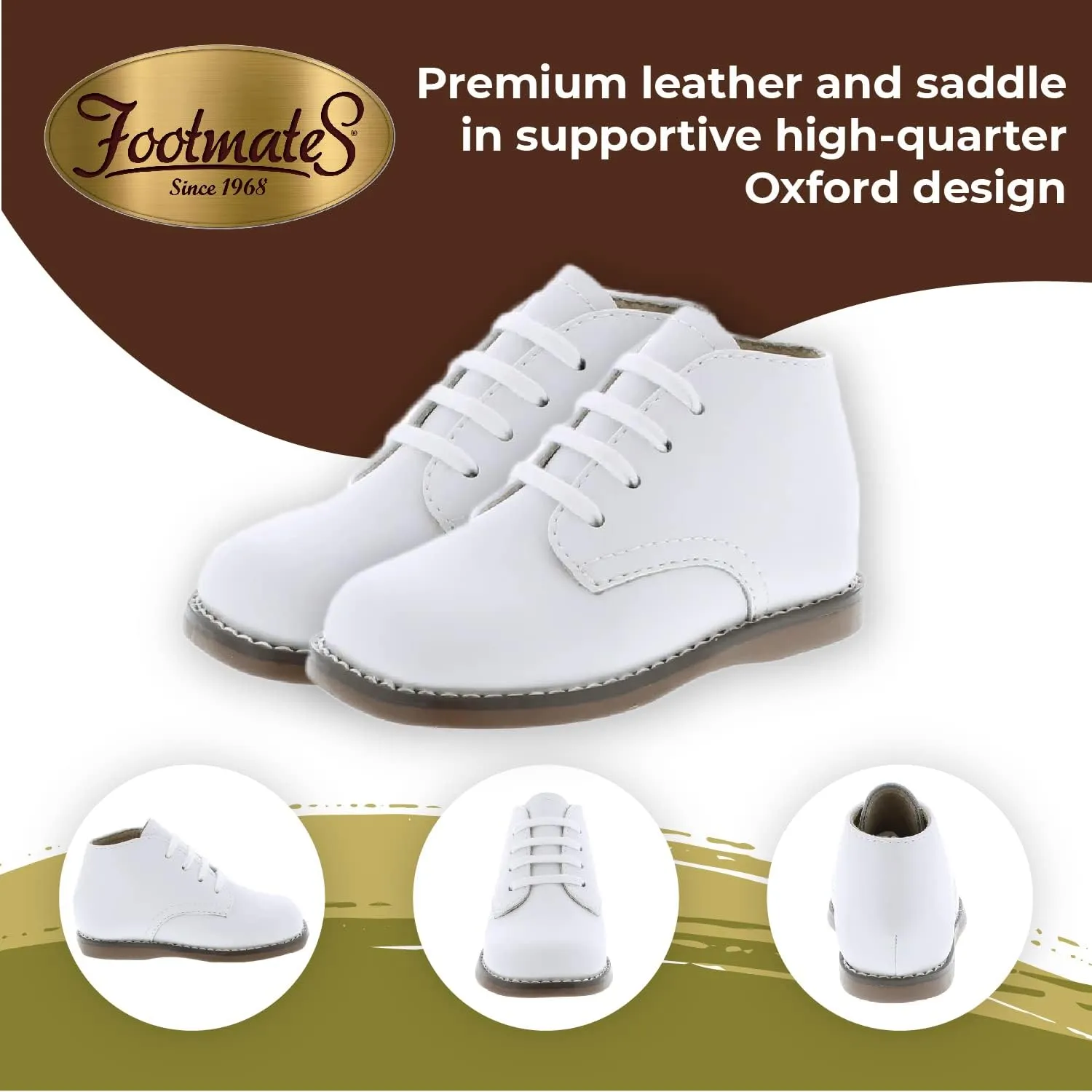 FOOTMATES Todd Lace-Up Bootie Leather Toddler and Baby Walking Shoes with Wide Toe Box and Custom-Fit Insoles, Non-Marking Outsoles - For Infants and Toddlers, Ages 0-4