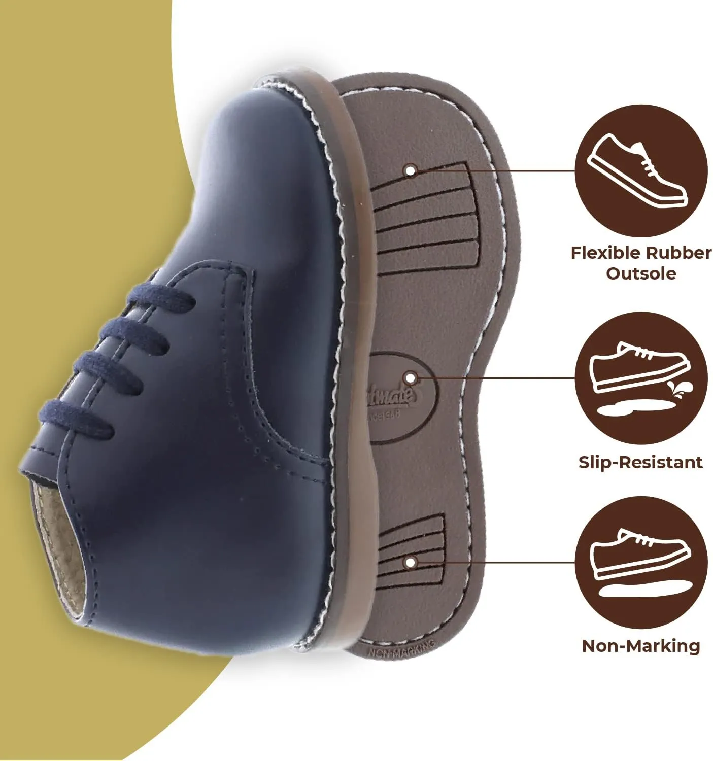 FOOTMATES Todd Lace-Up Bootie Leather Toddler and Baby Walking Shoes with Wide Toe Box and Custom-Fit Insoles, Non-Marking Outsoles - For Infants and Toddlers, Ages 0-4