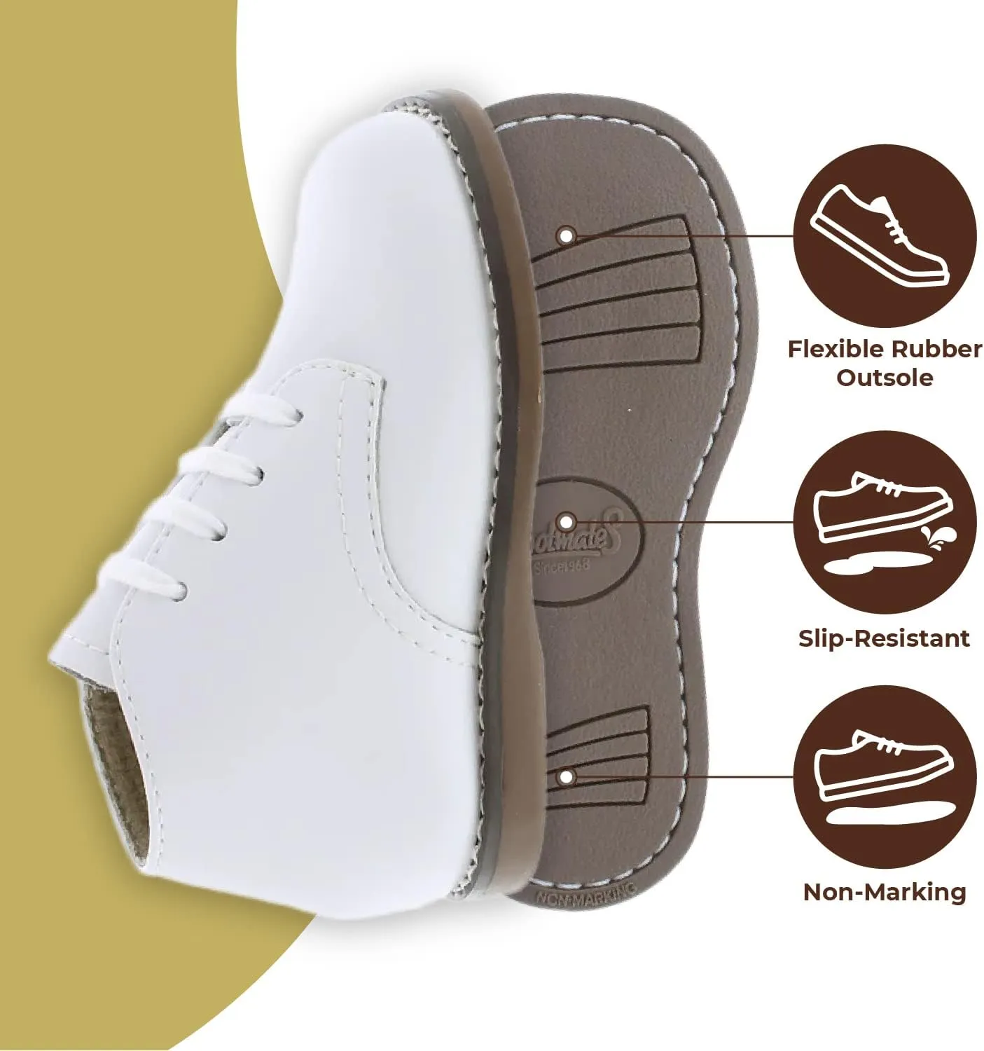 FOOTMATES Todd Lace-Up Bootie Leather Toddler and Baby Walking Shoes with Wide Toe Box and Custom-Fit Insoles, Non-Marking Outsoles - For Infants and Toddlers, Ages 0-4
