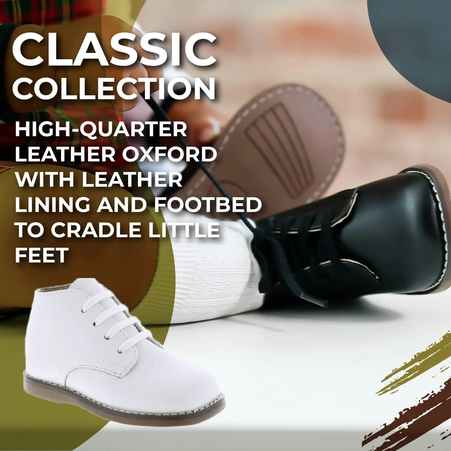 FOOTMATES Todd Lace-Up Bootie Leather Toddler and Baby Walking Shoes with Wide Toe Box and Custom-Fit Insoles, Non-Marking Outsoles - For Infants and Toddlers, Ages 0-4