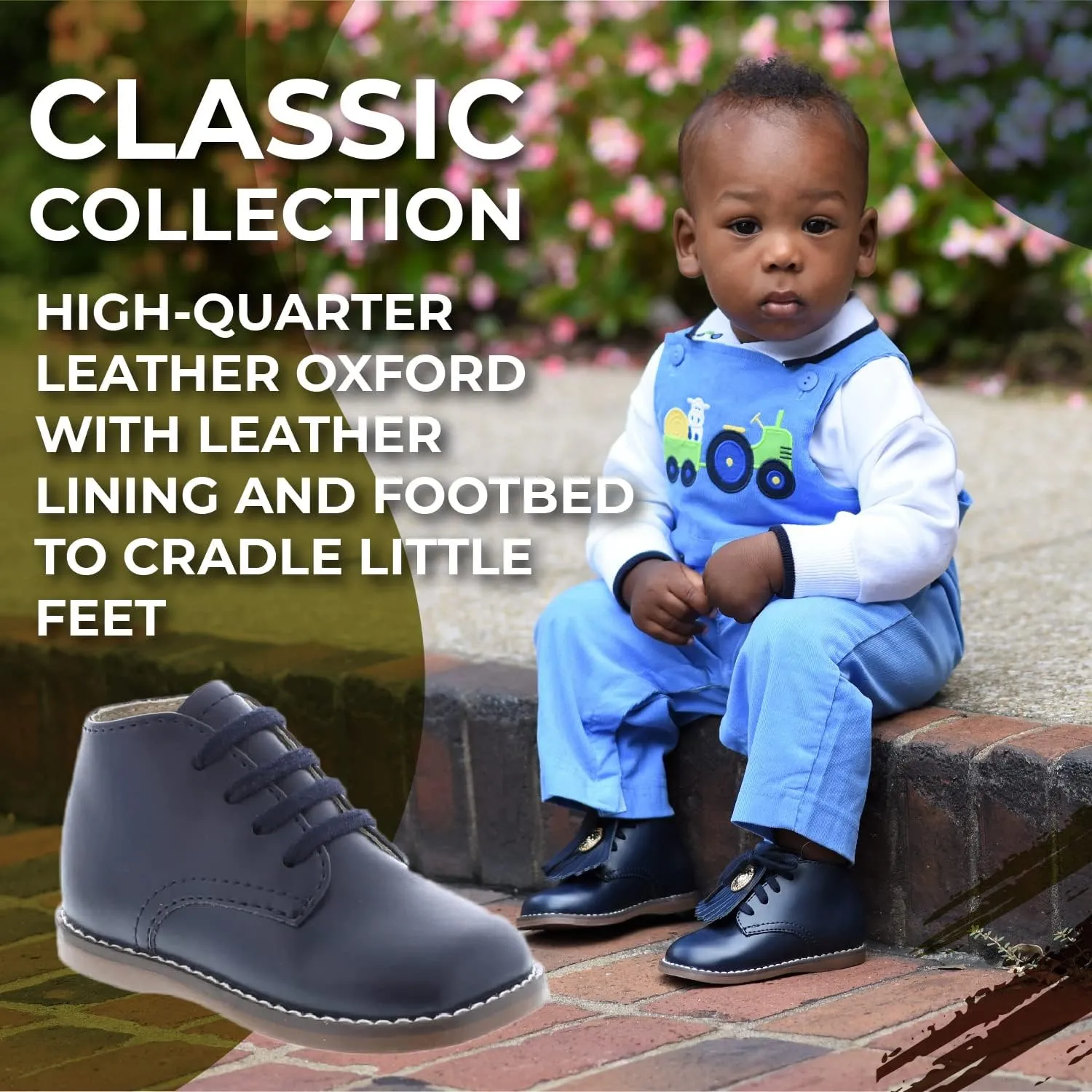 FOOTMATES Todd Lace-Up Bootie Leather Toddler and Baby Walking Shoes with Wide Toe Box and Custom-Fit Insoles, Non-Marking Outsoles - For Infants and Toddlers, Ages 0-4