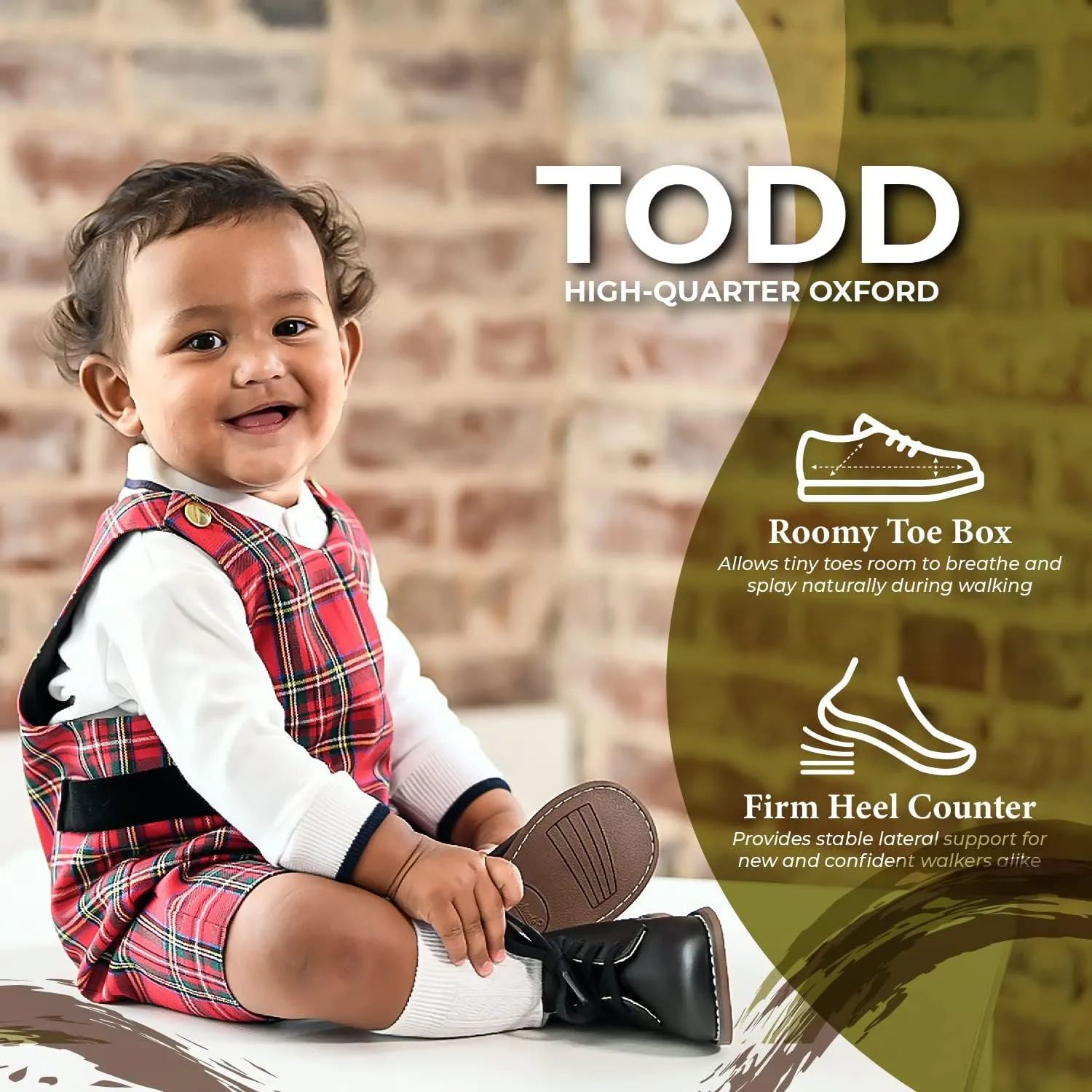 FOOTMATES Todd Lace-Up Bootie Leather Toddler and Baby Walking Shoes with Wide Toe Box and Custom-Fit Insoles, Non-Marking Outsoles - For Infants and Toddlers, Ages 0-4