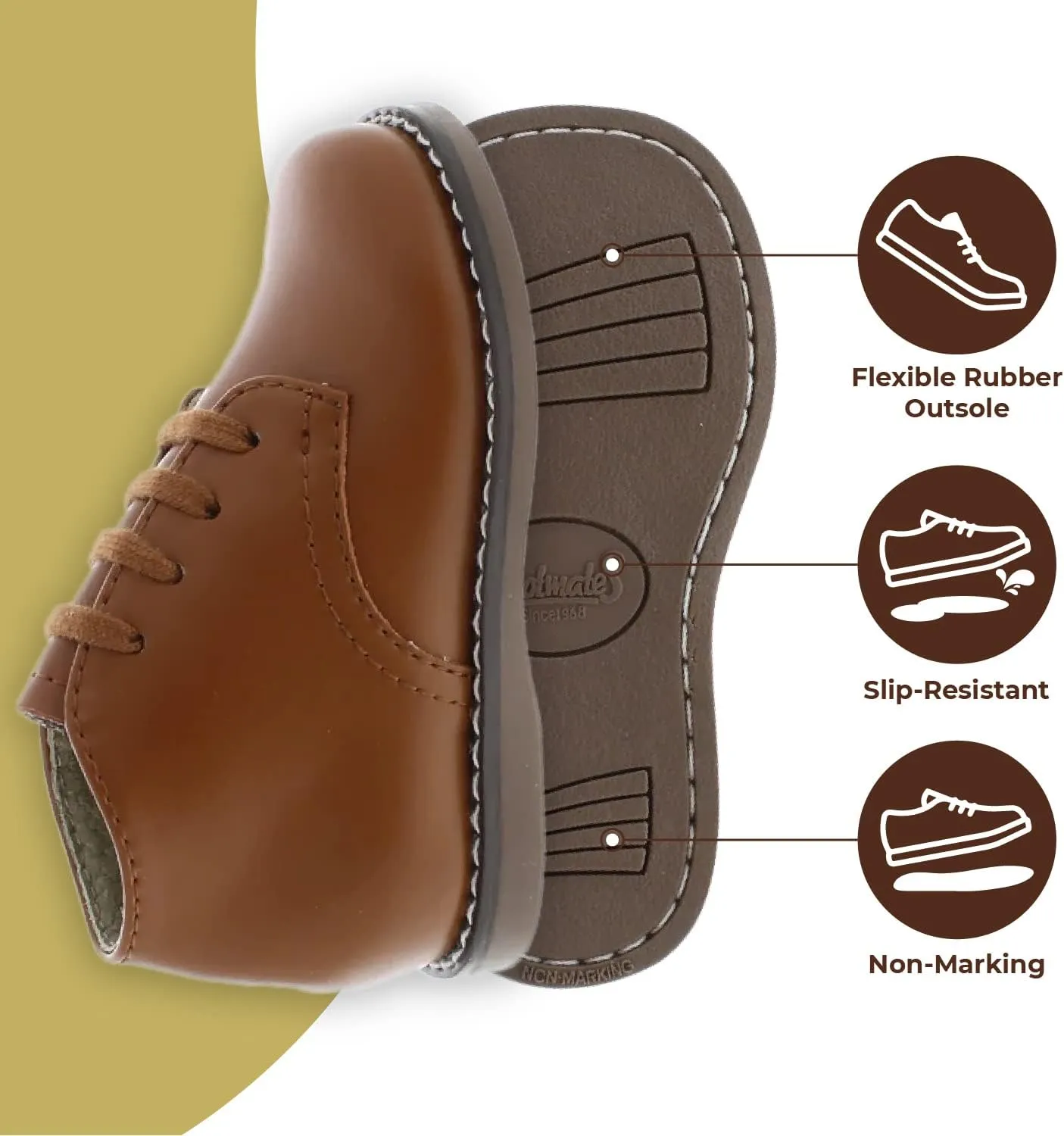 FOOTMATES Todd Lace-Up Bootie Leather Toddler and Baby Walking Shoes with Wide Toe Box and Custom-Fit Insoles, Non-Marking Outsoles - For Infants and Toddlers, Ages 0-4
