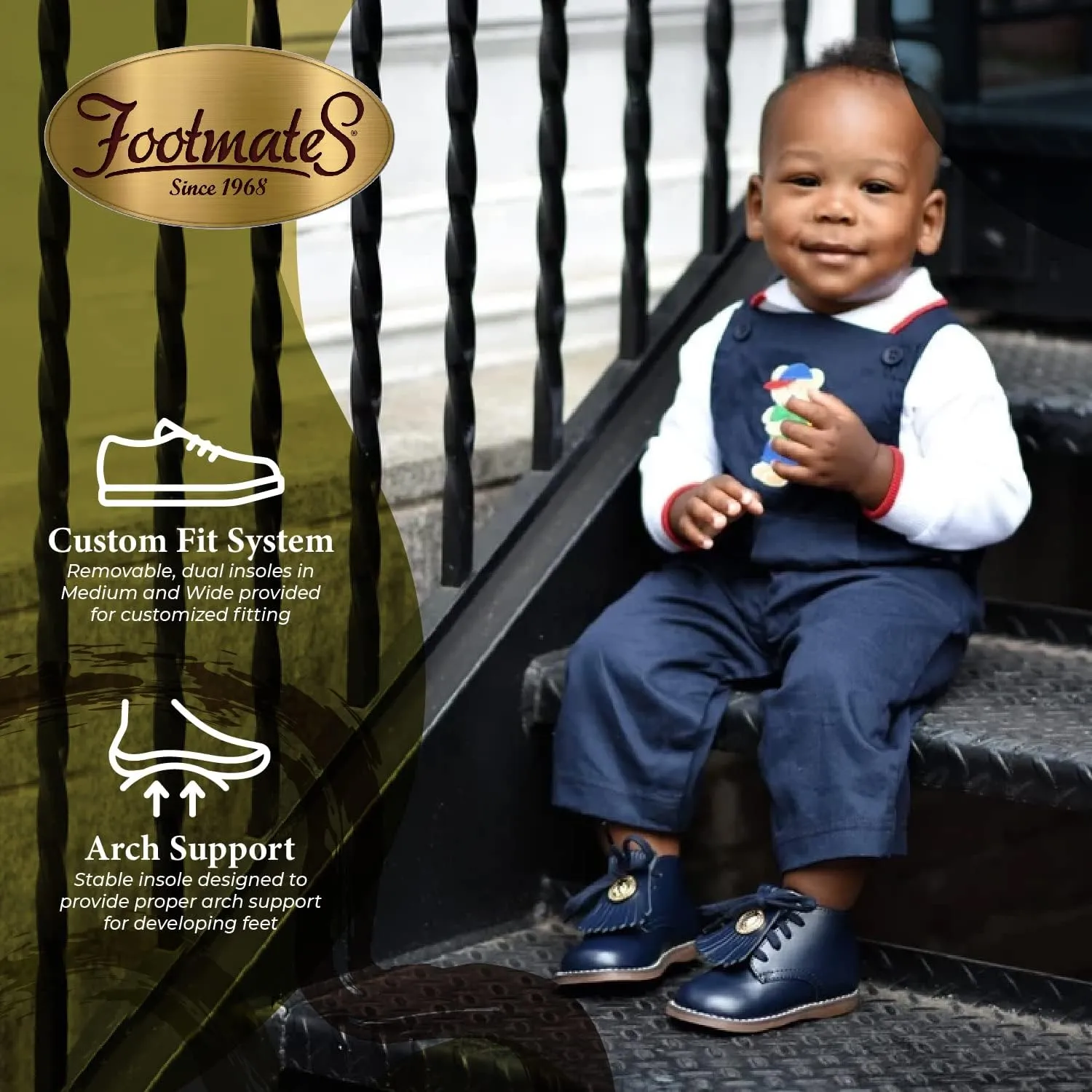 FOOTMATES Todd Lace-Up Bootie Leather Toddler and Baby Walking Shoes with Wide Toe Box and Custom-Fit Insoles, Non-Marking Outsoles - For Infants and Toddlers, Ages 0-4