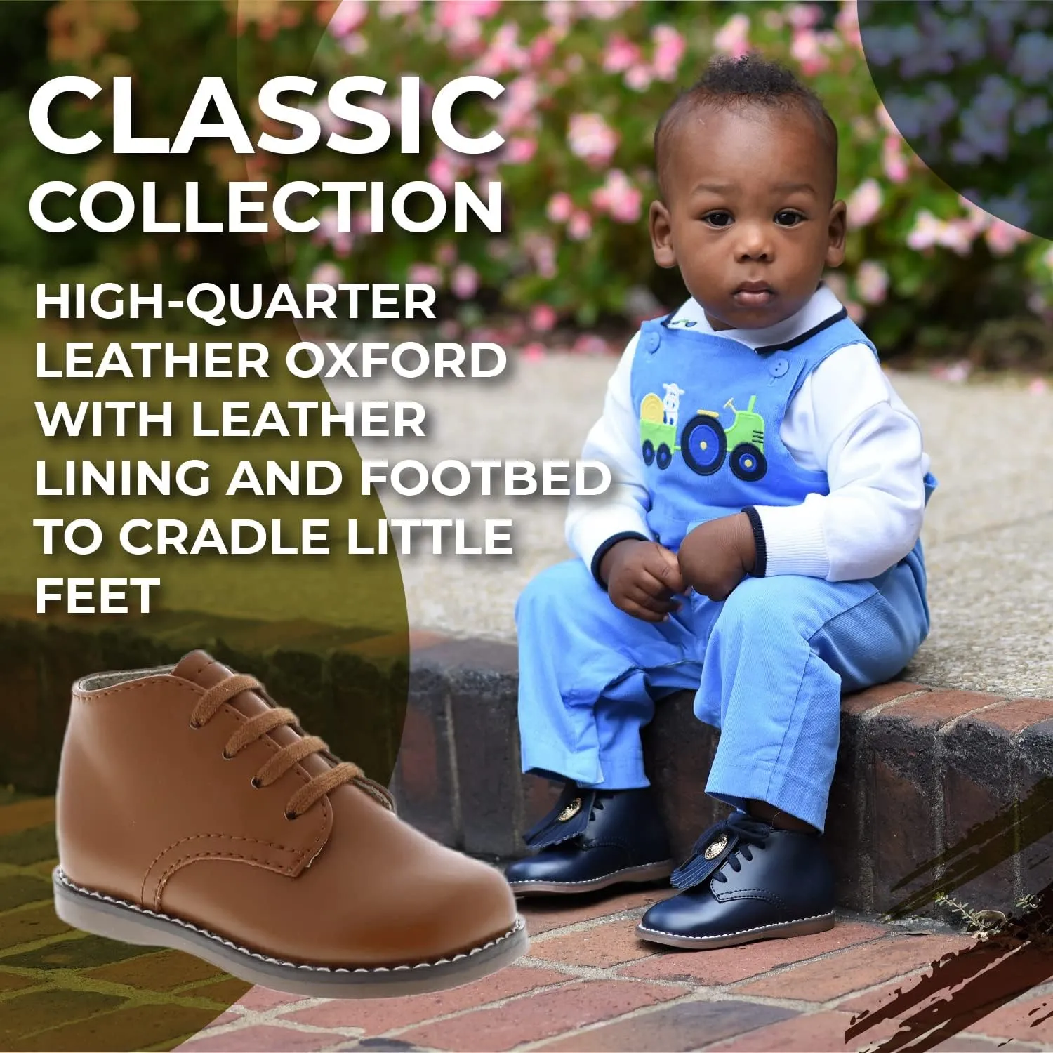 FOOTMATES Todd Lace-Up Bootie Leather Toddler and Baby Walking Shoes with Wide Toe Box and Custom-Fit Insoles, Non-Marking Outsoles - For Infants and Toddlers, Ages 0-4