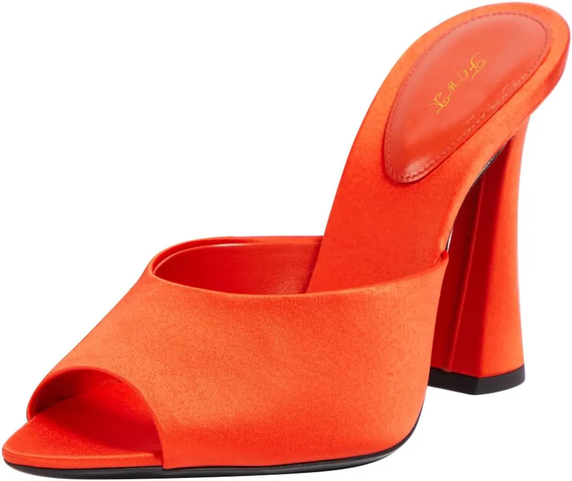 FOWT Women Pointed Peep Toe Mules Block High Heel Slippers Slip on Dressy Party Dance Shoes Size 4-16 US