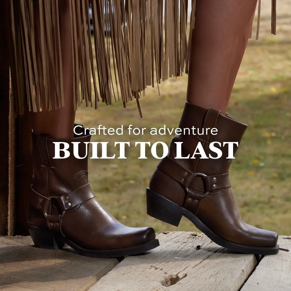 Frye Harness 8R Boots for Women Crafted from Washed and Oiled Italian Leather with Stacked Leather Heel and Rubber Outsole with Welt Construction