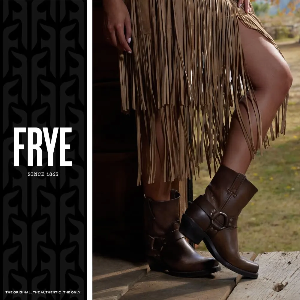 Frye Harness 8R Boots for Women Crafted from Washed and Oiled Italian Leather with Stacked Leather Heel and Rubber Outsole with Welt Construction