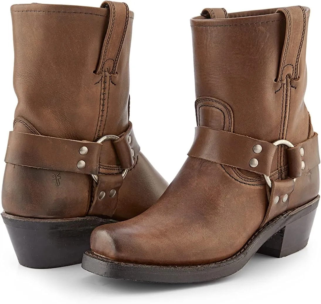 Frye Harness 8R Boots for Women Crafted from Washed and Oiled Italian Leather with Stacked Leather Heel and Rubber Outsole with Welt Construction