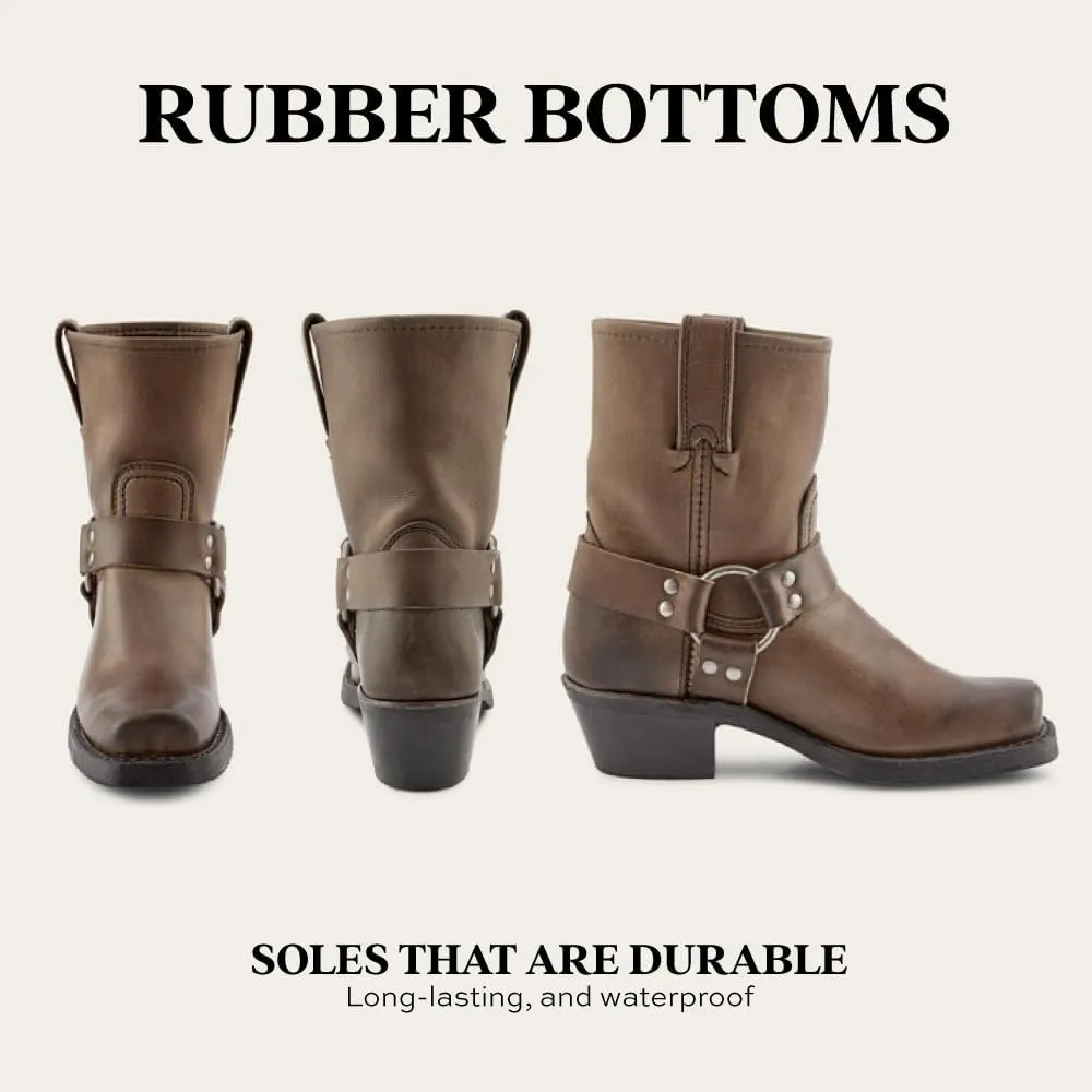 Frye Harness 8R Boots for Women Crafted from Washed and Oiled Italian Leather with Stacked Leather Heel and Rubber Outsole with Welt Construction