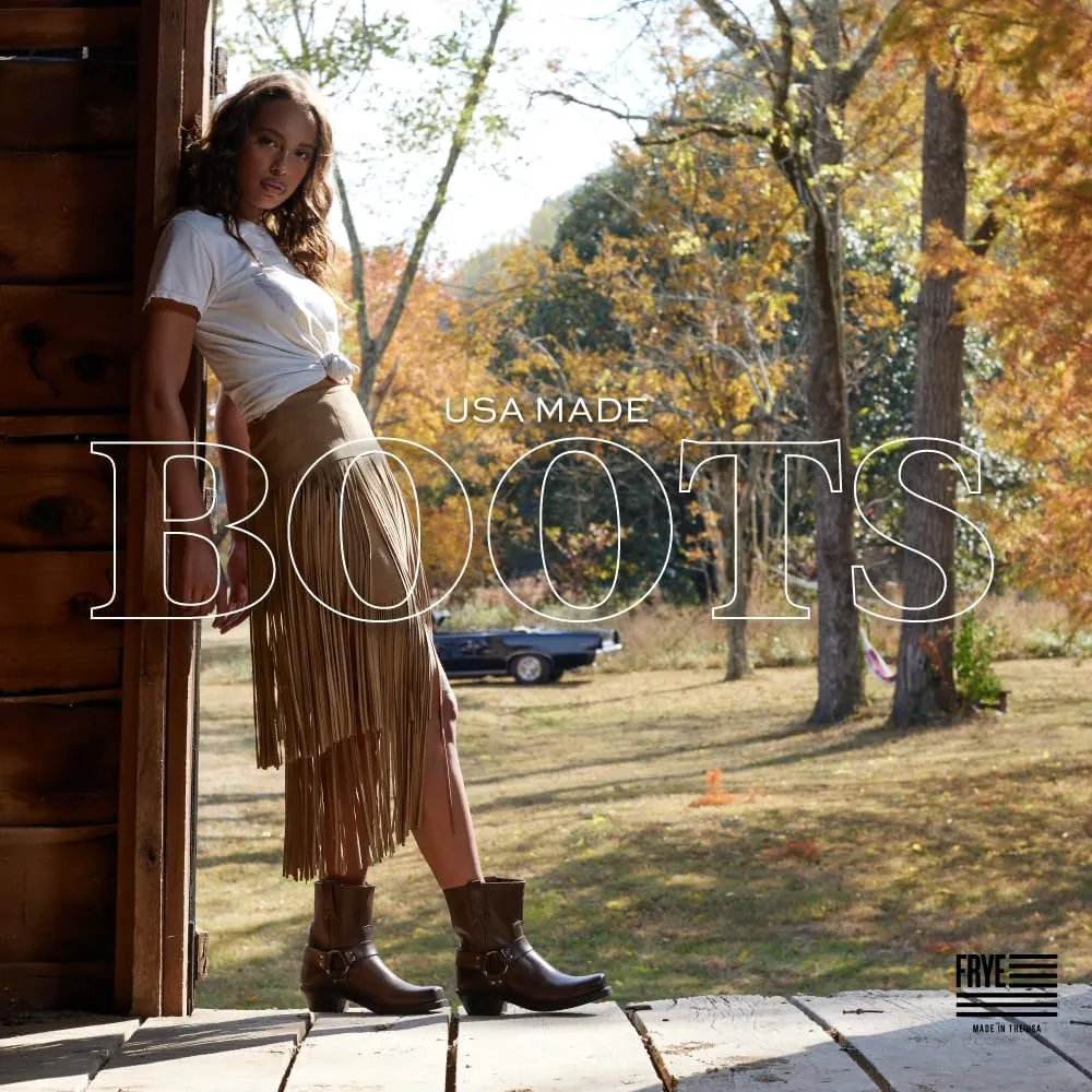 Frye Harness 8R Boots for Women Crafted from Washed and Oiled Italian Leather with Stacked Leather Heel and Rubber Outsole with Welt Construction