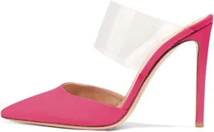FSJ Women Clear Strap Stiletto High Heels Sandals Pointed Toe Comfortable Mules Slipper Pumps Sexy Party Shoes Size 4-15 US