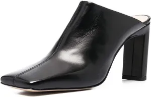 FSJ Women Closed Squared Toe Mules Slip On Chunky Mid High Heels Backless Sandals Summer Casual Nightclub Shoes Size 4-15 US