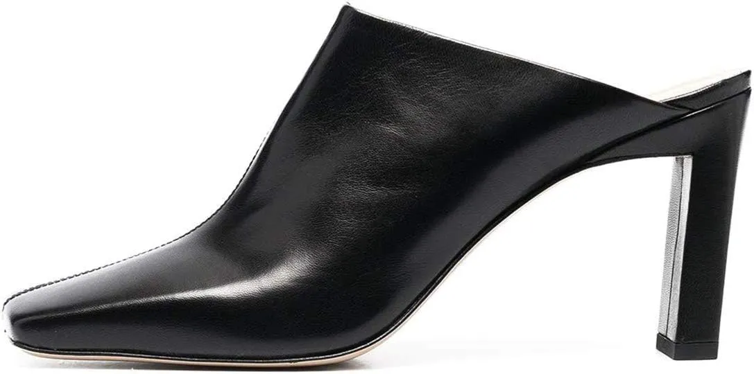 FSJ Women Closed Squared Toe Mules Slip On Chunky Mid High Heels Backless Sandals Summer Casual Nightclub Shoes Size 4-15 US