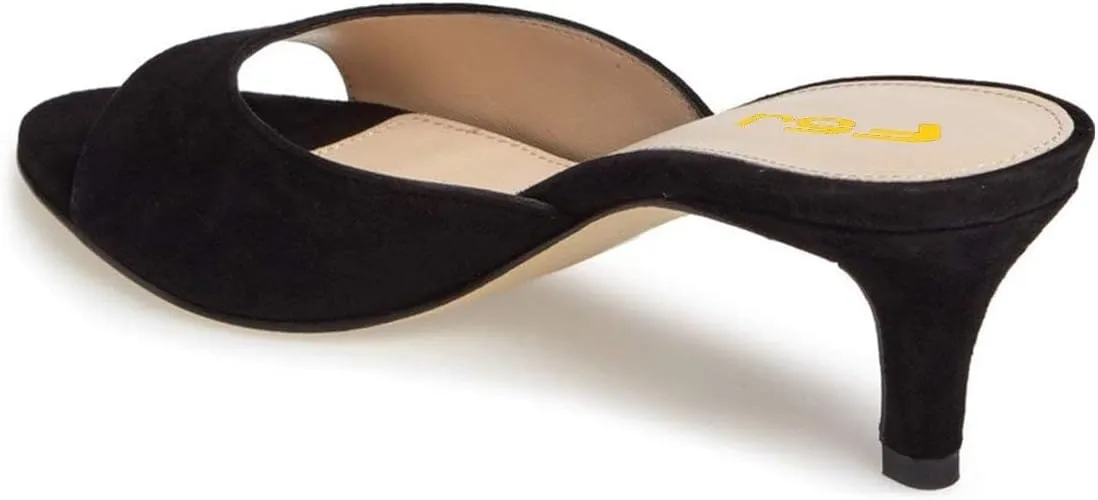 FSJ Women Comfort Low Kitten Heel Sandals Mules Peep Toe Slide Slip On Summer Slide Dress Pump Shoes 4-15 M US