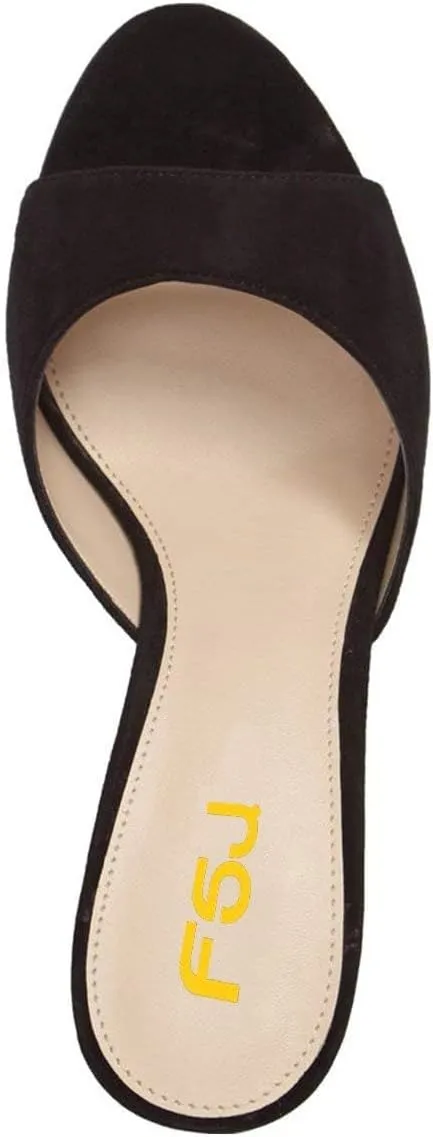 FSJ Women Comfort Low Kitten Heel Sandals Mules Peep Toe Slide Slip On Summer Slide Dress Pump Shoes 4-15 M US